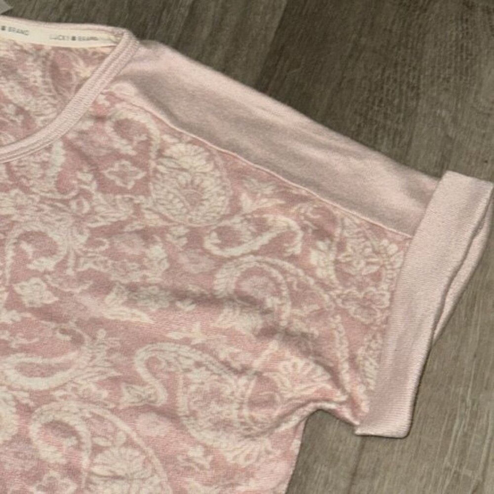 Lucky Brand Womens Paisley Print Pink Short Sleeve Top S/CH 96% Polyester - Picture 3 of 6